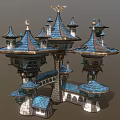 Ornate Fairy Tale Architecture With Blue Roofs Spires Intricate Details And Connected Towers