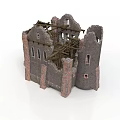 Medieval Castle Ruins 3D Model With Stone Walls And Wooden Beams