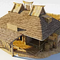 Traditional Wooden Building With Thatch Roof Veranda Wooden Steps And Barrels