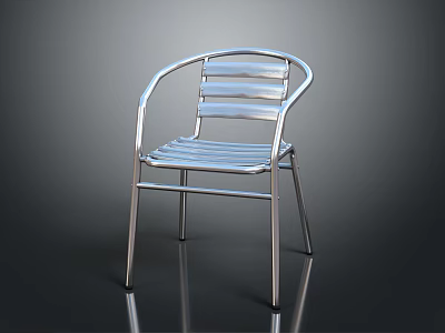Modern Silver Metal Leisure Chair With Curved Armrests And Slatted Seat Back Design 3d model