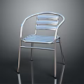 Modern Silver Metal Leisure Chair With Curved Armrests And Slatted Seat Back Design