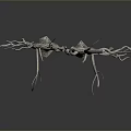 Silver Metallic Decorative Branch Sculpture With Twisted Branches And Double Base On Reflective Surface 3d model