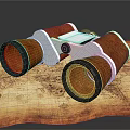 Vintage Red Wooden Binoculars With Metal Accents Placed On Antique Map For Commercial Exploration