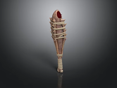 Detailed Hand Carved Sculpture with Ropes Wrapping and Red Gemstone Accent 3d model