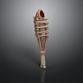 Detailed Hand Carved Sculpture with Ropes Wrapping and Red Gemstone Accent