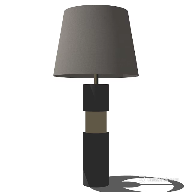 Modern Stylish Table Lamp With Gray Fabric Shade And Black Brown Column Base 3d model 