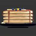 Stack of Fluffy Pancakes Topped With Blueberries Butter and Syrup Served On a Black Plate