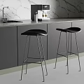 Modern Kitchen Black Bar Stools With Metal Frame Countertop And Coffee Machine 3d model