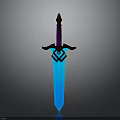 Blue Bladed Sword With Purple Hilt And Brown Decorative Cross Guard