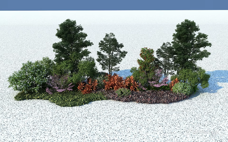 Lush Outdoor Flowers and Plants With Trees Shrubs and Vibrant Colored Blooms 3d model 