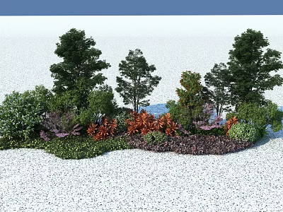 Lush Outdoor Flowers and Plants With Trees Shrubs and Vibrant Colored Blooms 3d model