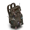 Vintage Military Style Backpack With Multiple Pockets Brown Straps And Metal Buckles