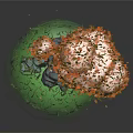 Game Film Character Standing Under Orange Leaved Tree With Green Grassy Area And Glowing Particles