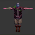Muscular Bald Character With Leather Armor Metal Decorations Brown Pants And Outstretched Arms