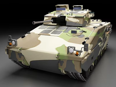 Modern Military Camouflage Armored Vehicle With Turret Tracks And Front Headlights 3d model