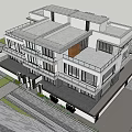 Modern Semi Detached Villa with Large Glass Windows Balcony Flat Roof Design and Green Lawn