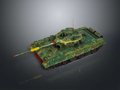 Green Camouflage Military Tank With Turret Gun Barrel Tracks And Antenna 3d model