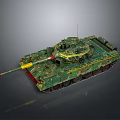 Green Camouflage Military Tank With Turret Gun Barrel Tracks And Antenna