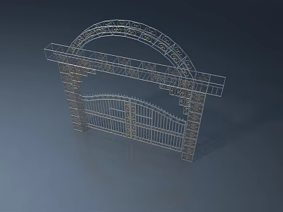 Wrought Iron Swing Door With Decorative Double Panel And Arched Top Design 3d model