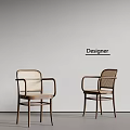 Designer Dining Chairs With Rattan Armrests And Wooden Frame In Minimalist Interior