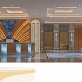Luxurious Modern KTV Lobby Interior Design Featuring Reception Desk And Marble Elevators 3d model