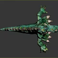 Cartoon Character Green Crocodile 3D Toy Model With Vibrant Pose Open Mouth And Light Belly