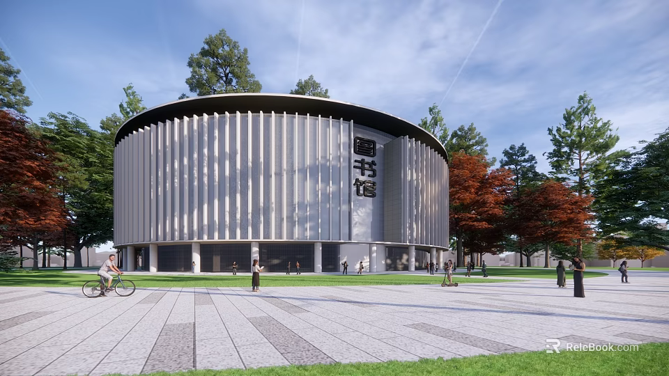 Modern School Building Architectural Design With Green Campus Trees And Learning Spaces 3d model 