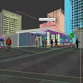 Modern Commercial Street With Glass Facade Buildings And Pedestrians Walking Near High Rise Skyscrapers