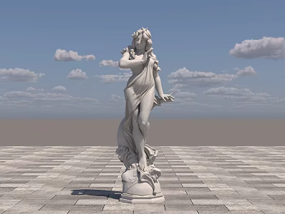 Elegant Marble Landscape Sculpture Of Female Figure On Paved Square With Blue Sky 3d model