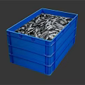Blue Stackable Plastic Crate Filled With Fresh Silver Fish For Seafood Storage