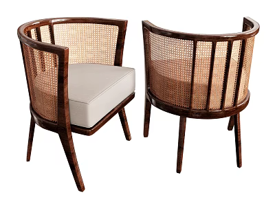 Stylish Rattan Accent Chair with Wooden Frame and Upholstered Seat Modern Design for Home Decor 3d model