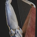 Elegant Classical Harp Musical Instrument With White Carved Body And Red Accent Design