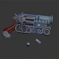 Sci Fi Revolver Weapon With Metallic Design Blue Accents And Bullets 3d model