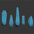 Polished Blue Geometric Crystal Shapes In Various Sizes On Reflective Black Surface