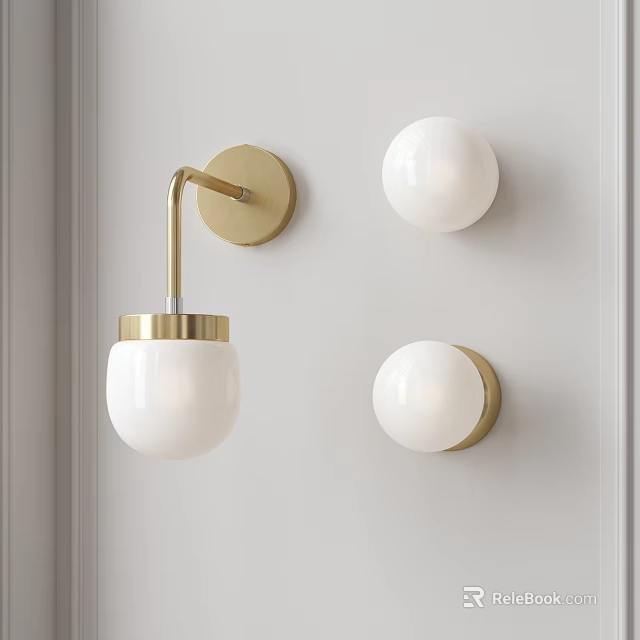 Modern Wall Sconces with Brass Base and White Globe Shades for Interior Decor 3d model 