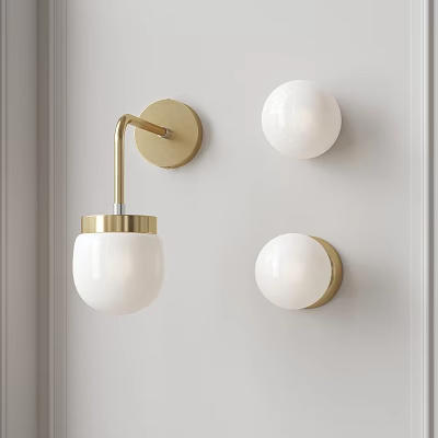 Modern Wall Sconces with Brass Base and White Globe Shades for Interior Decor 3d model