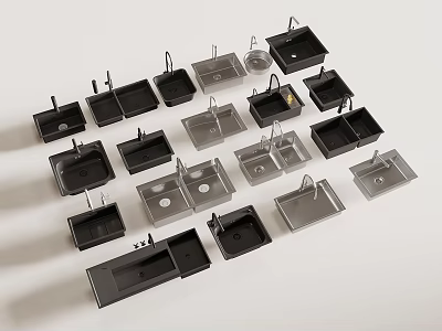 Various Kitchen Sink Designs With Black And Silver Single Double Bowl Styles 3d model