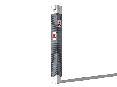 Traditional Cultural Pillar with Gray Brick Structure and Red Chinese Characters 3d model