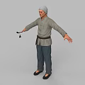 Man Wearing Gray Headscarf Gray Chinese Top Brown Belt Blue Pants Black Shoes Arms Outstretched