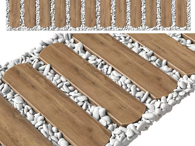 Natural Pebble And Wooden Planks Outdoor Pathway Design For Garden 3d model