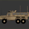 Sand Colored Armored Military Vehicle With Multiple Antennas Turret And Six Wheels