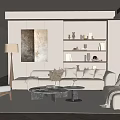 Modern Living Room Interior With Sofa Coffee Table Bookshelf Floor Lamp And Decorative Painting