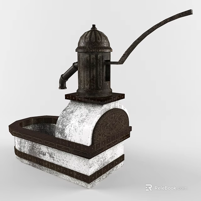 Vintage Industrial Water Pump With Metal Handle And Decorative Base Structure 3d model 