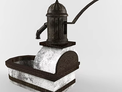 Vintage Industrial Water Pump With Metal Handle And Decorative Base Structure 3d model