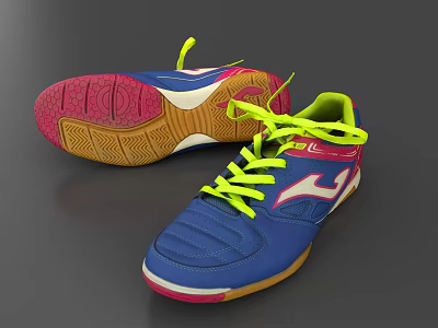 Blue Athletic Shoes With Neon Yellow Laces Red Brown Sole And Pink Accents 3d model