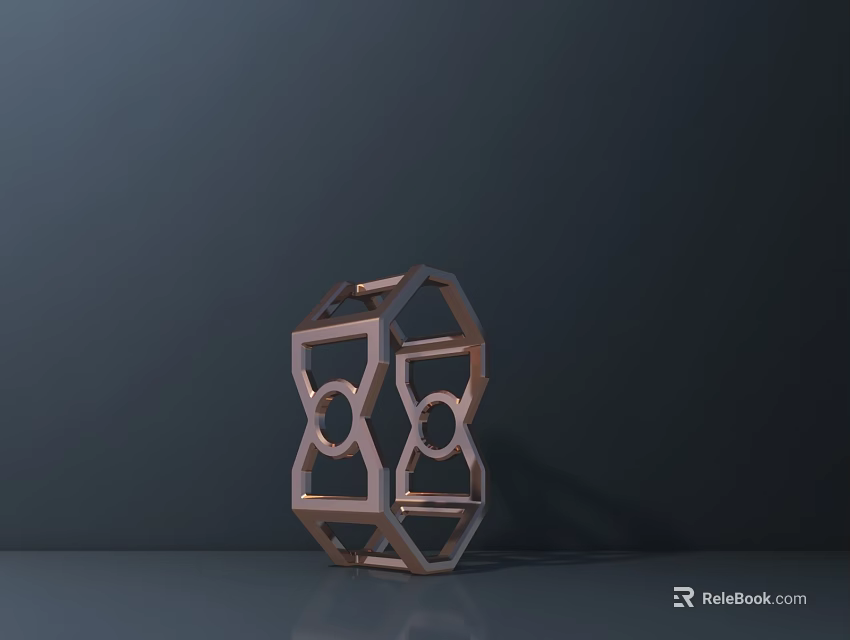 Geometric Metal Sculpture With Hollow Circular Design And Decorative Frame On Dark Background 3d model 