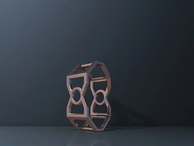 Geometric Metal Sculpture With Hollow Circular Design And Decorative Frame On Dark Background 3d model