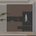 Modern Shoe Cabinet With Storage Space Coat Hooks And Indoor Plant In Home Entryway