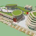Modern Commercial Complex with Green Roof Design and Plaza Pedestrian Areas