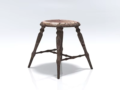 Vintage Style Single Stool With Round Textured Seat And Three Legs Design 3d model